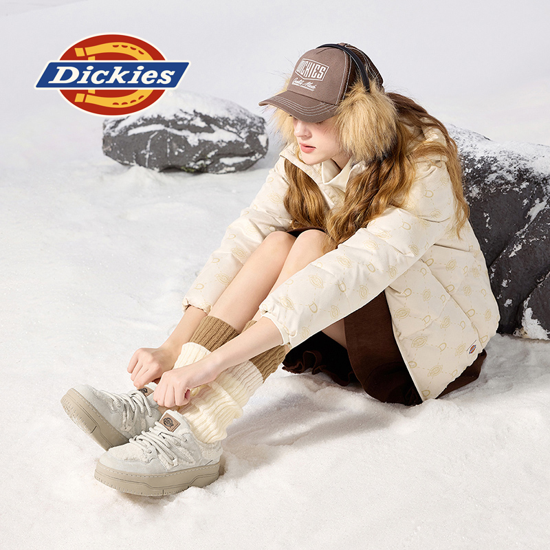 Dickies厚底雪地靴女2025年冬季新款加绒加厚保暖棉鞋增高毛毛鞋 - 图0