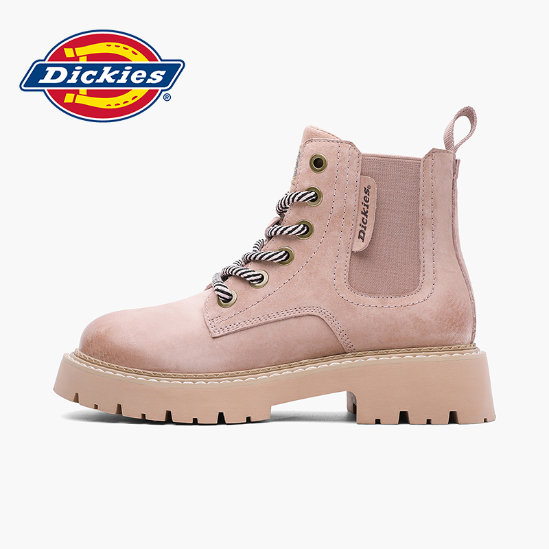 Dickies马丁靴女2024冬季新款厚底切尔西短靴粉色甜酷户外短靴子