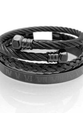 3pcs/Set Hot Men Titanium Steel Roman Numeral Bracelet Hors
