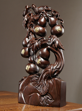 黑檀木雕五福临门摆件实木葫芦