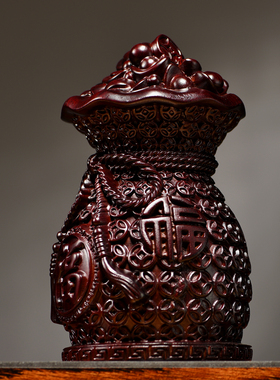 黑檀木雕福袋摆件实木客厅装饰