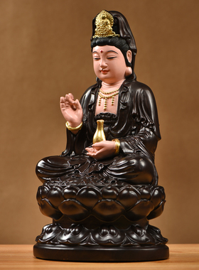 黑檀木雕观世音菩萨佛像摆件实木