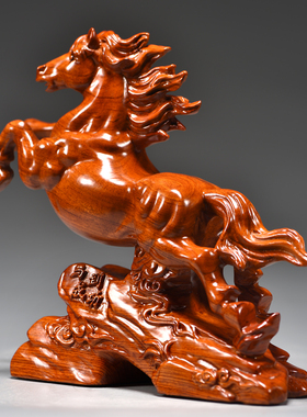 木雕马摆件实木生肖马到成功装饰