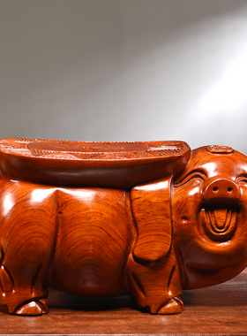 木雕猪凳子摆件实木换鞋凳茶几凳