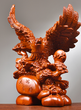 木雕老鹰摆件实木大展宏图装饰品