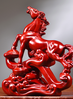 木雕生肖马摆件实木马到成功装饰