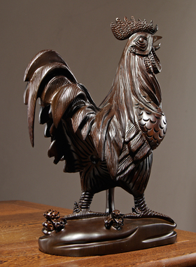 黑檀木雕公鸡摆件实木生肖装饰
