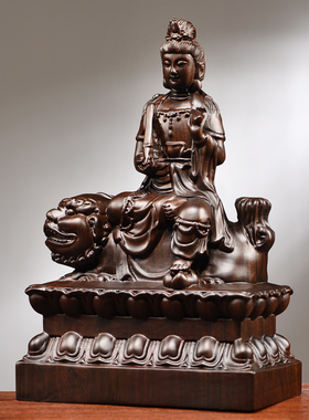 黑檀木雕文殊菩萨佛像摆件实木质家居客厅玄关摆设新居装饰工艺品