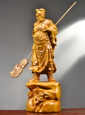 木雕关公摆件实木武财神关圣帝君