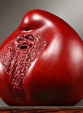 红花梨木雕寿星公寿桃摆件实木