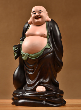 黑檀木雕弥勒佛像摆件布袋笑佛