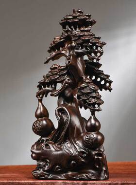 黑檀木雕福财树摆件新中式摇钱树