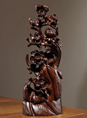 黑檀木雕喜上眉梢摆件实木花鸟