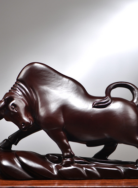 木雕牛摆件华尔街牛实木牛气冲天