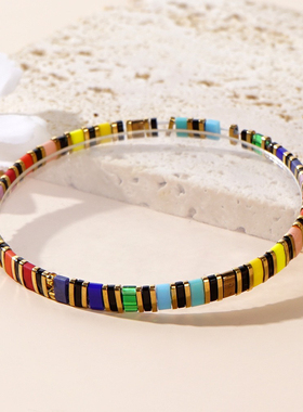 欧美波西米亚风ins网红同款春夏海滩彩虹花纹tila日本玻璃手链女