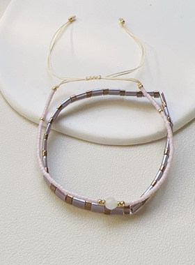 MLGM小众设计tila御幸珠串珠紫手链 天然白玉山可调节叠戴手串女