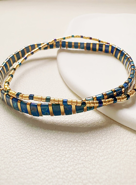 MLGM新款蓝色花珠tila手链小众御幸miyuki珠细小手串 弹力线首饰