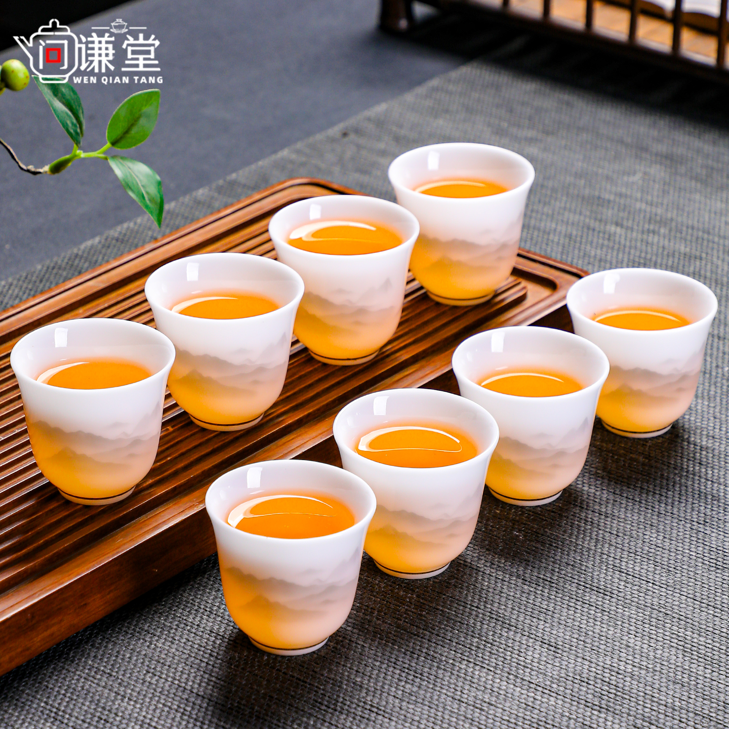 高端冰种玉白瓷功夫茶杯6只装家用茶具喝茶小杯子品茗茶碗带杯架 - 图1