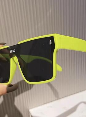 连体镜片FENG字母超酷男个性墨镜抖音潮黑色女骑行欧美防风太阳镜