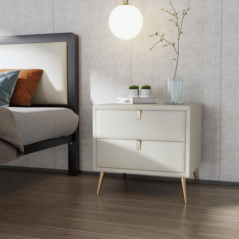 意式极简轻奢床头柜皮质实木简约现代时尚北欧卧室收纳整装床边柜 - 图1