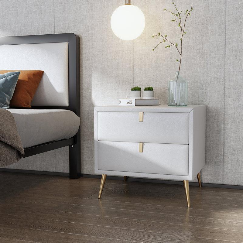 意式极简轻奢床头柜皮质实木简约现代时尚北欧卧室收纳整装床边柜 - 图2