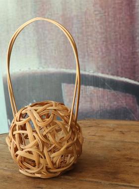大师编花器竹编装饰花篮插花篮迷你竹篮手工编织本色花器蔡红光
