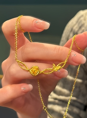 缠绕秘境玫瑰花蝴蝶项链女款小众设计感颈链时尚高级感气质锁骨链
