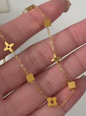 新款方块花花手链韩版ins风精致小众设计高级感不掉色手饰品