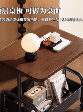 可移动双层茶几小推车边几客厅沙发收纳带轮茶桌卧室置物架小桌子