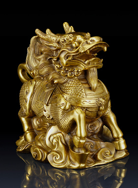 热销纯铜麒麟摆件铜麒麟一对w火麒麟工艺品客厅铜麒麟摆件家居饰