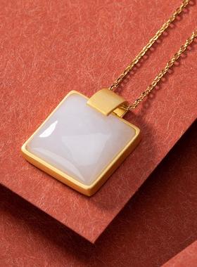 新款无事牌项链吊坠天然和田玉青玉白玉S925纯银镶嵌古法金工艺链