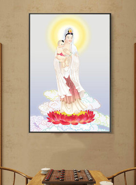 备孕玄学画普陀山求子卧室床头老式送子娘娘助孕观音菩萨佛挂画像