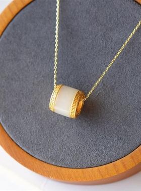 祥纹银S925纯银镶嵌和田玉转运珠吊坠银时尚大气招财转运吊坠项链