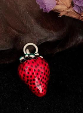 S925纯银红色草莓吊坠项链女款甜美小众水果项坠锁骨链小清新饰品