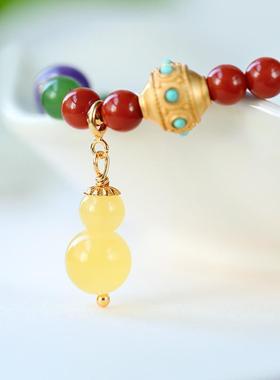 南红玛瑙蜜蜡平安扣手链女小众新中式镶天然和田白玉双层国风手串