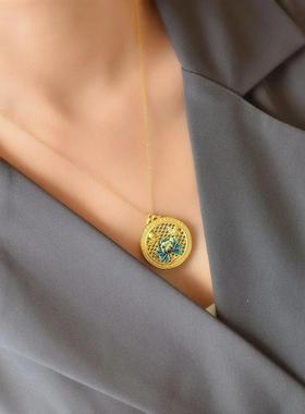 新中式古法金纯银项链女国潮设计感气质宫廷珐琅女士旗袍饰品搭配