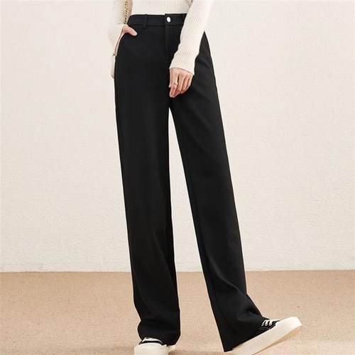秋冬加绒女裤窄版阔腿裤女新款裤子黑色西装裤小个子加厚直筒裤女 - 图2