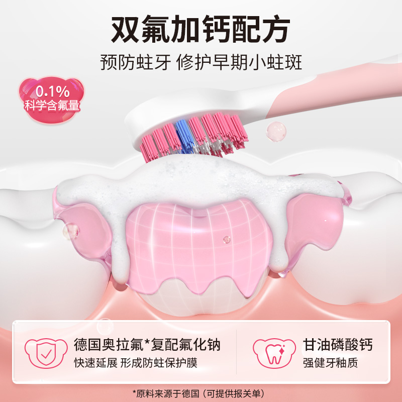 力高芘熊儿童牙膏进口奥拉氟双氟护龈防蛀宝宝防声波牙膏 u