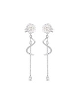 Star Congenique Ice-Through Rose Series Long Temperament Flowers Earrings Womens Style Retro Ear Nail Silver Needle Earrings