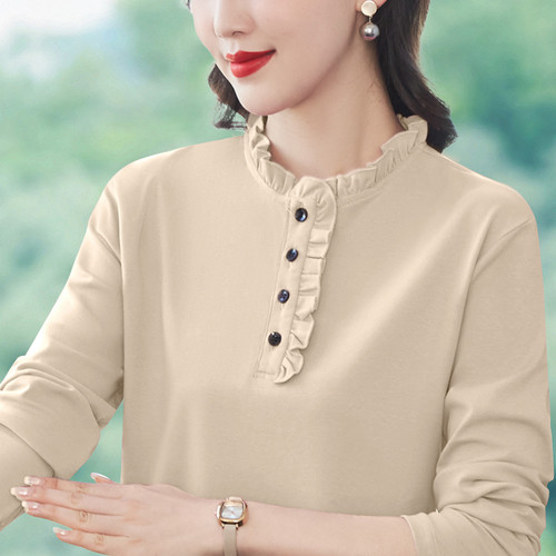 纯棉长袖t恤女秋冬装2024新款秋季显瘦洋气减龄中年妈妈装上衣女 - 图2