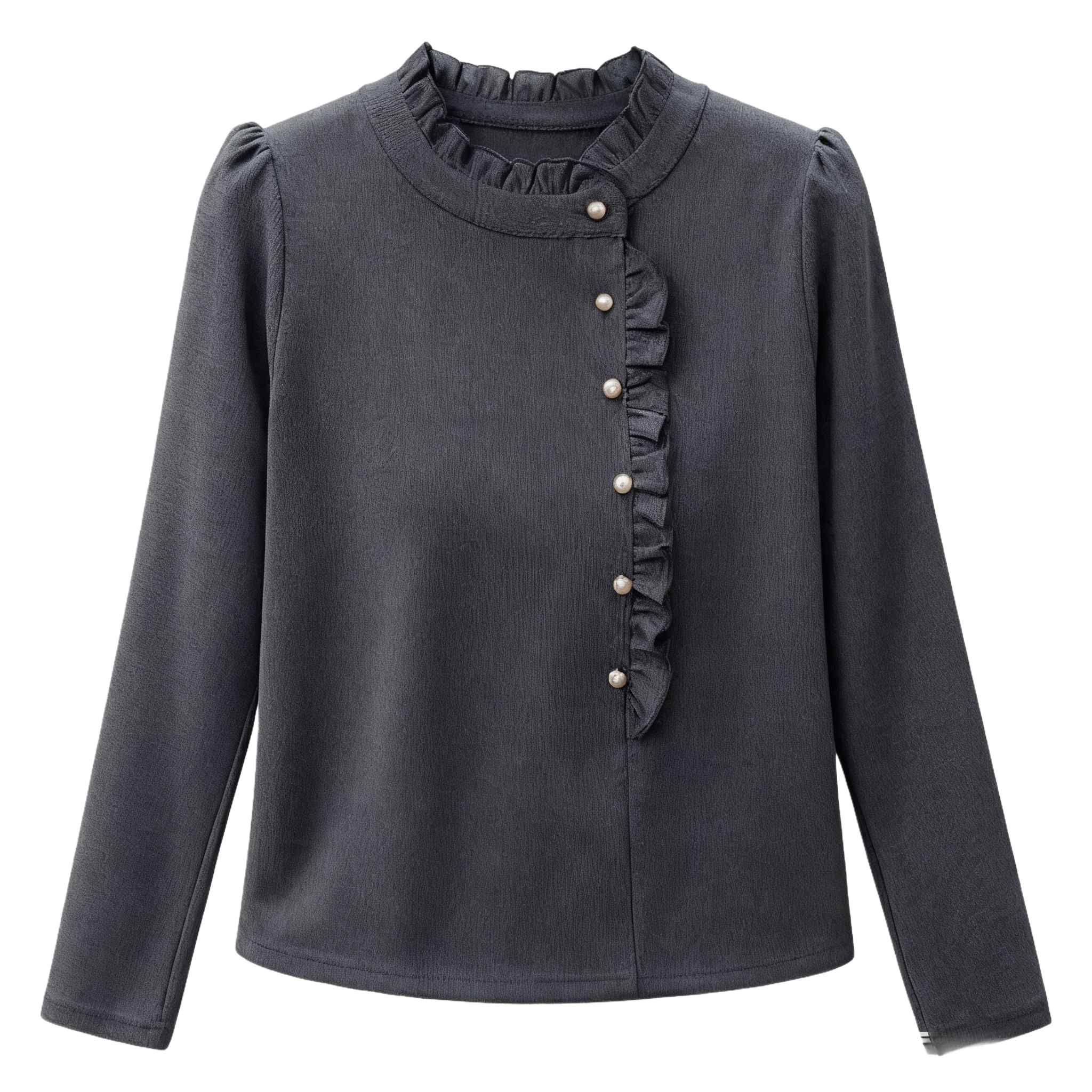 秋冬新款时尚大码女装长袖遮肚中老年妈妈装半高领纽扣木耳领上衣,淘宝优惠券,粉丝福利购,淘宝优惠卷