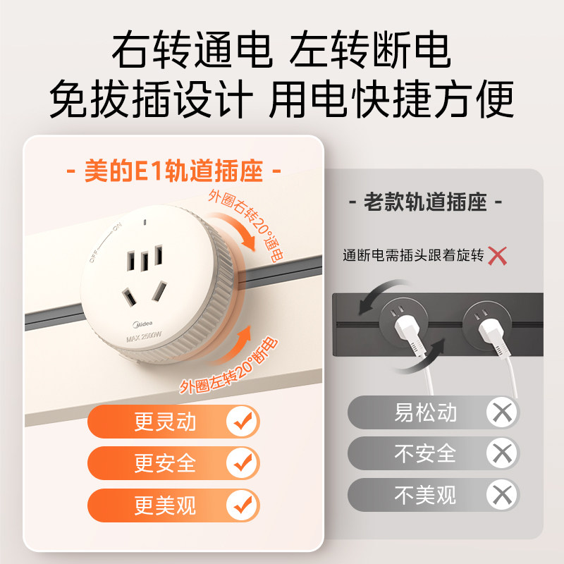 美的新款轨道插座厨房客厅餐边柜无线明装导轨排插家用滑轨插座,淘宝优惠券,粉丝福利购,淘宝优惠卷