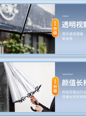 小清新16骨透明伞大号长柄雨伞