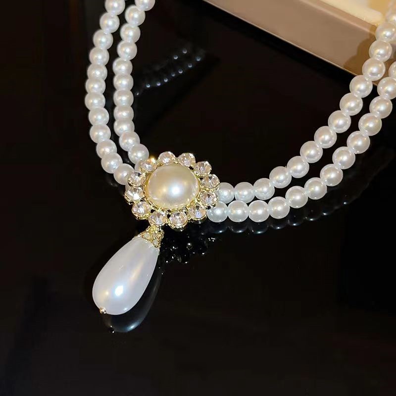 镶钻多层珍珠项链时尚设计感新款个性锁骨链优雅气质百搭项饰女-图1
