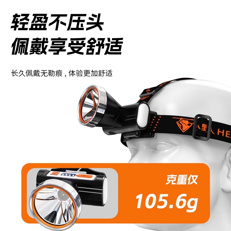 得旭头灯充电超亮强光超长续航头戴式手电筒夜钓鱼矿灯轻便迷你小