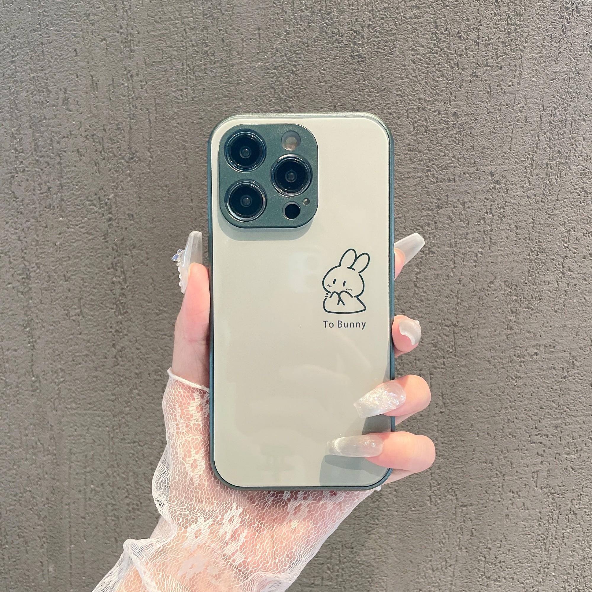 高清玻璃可爱小兔手机壳适用iPhone17新款苹果16promax女小米15/17全包红米K90直角边mate70卡通华为pura80男 - 图1