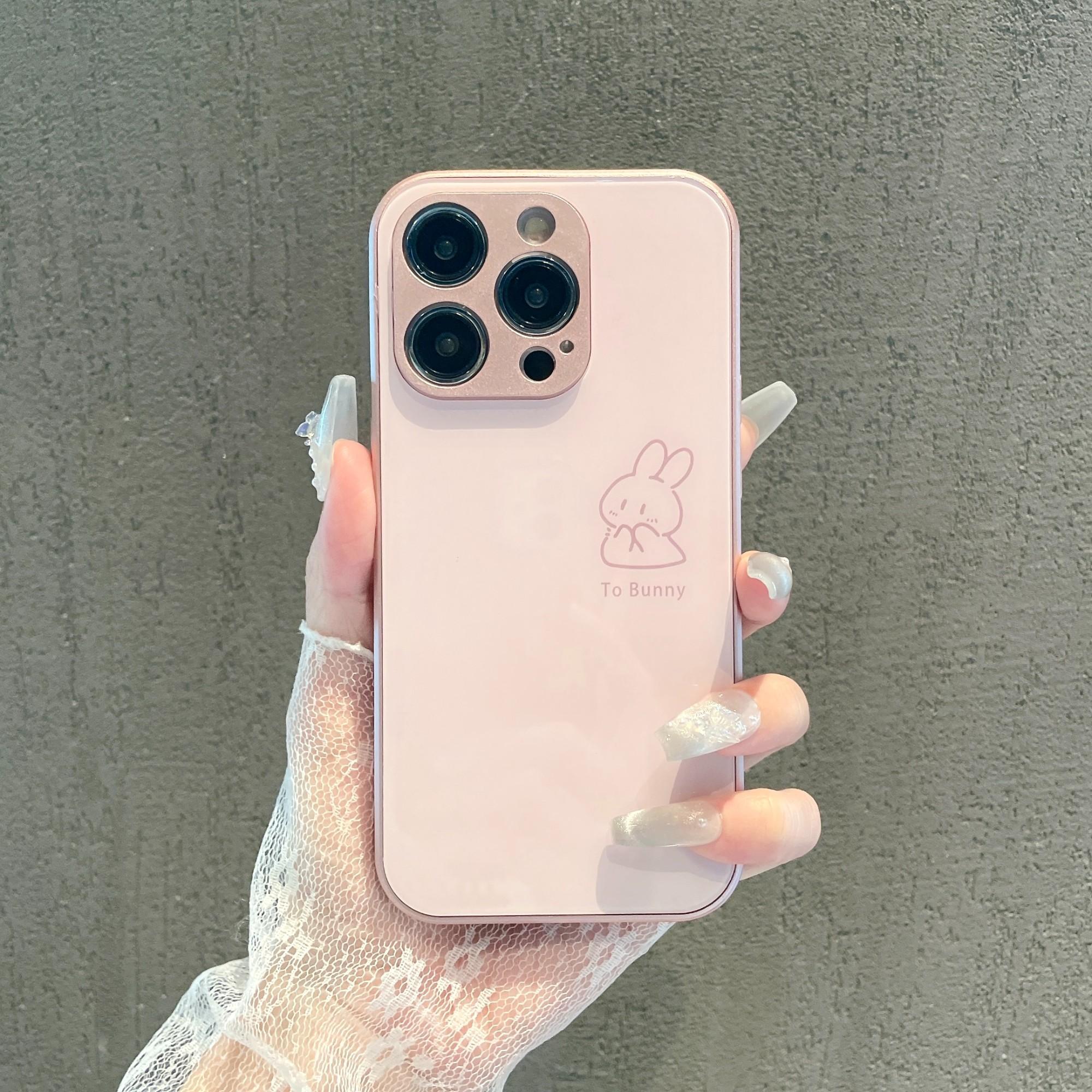 高清玻璃可爱小兔手机壳适用iPhone17新款苹果16promax女小米15/17全包红米K90直角边mate70卡通华为pura80男 - 图0