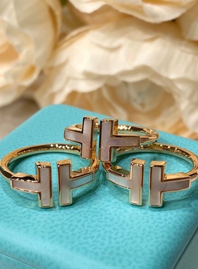 轻奢双T戒指女18K玫瑰金小众设计精致高级感时尚百搭奢华情侣对戒