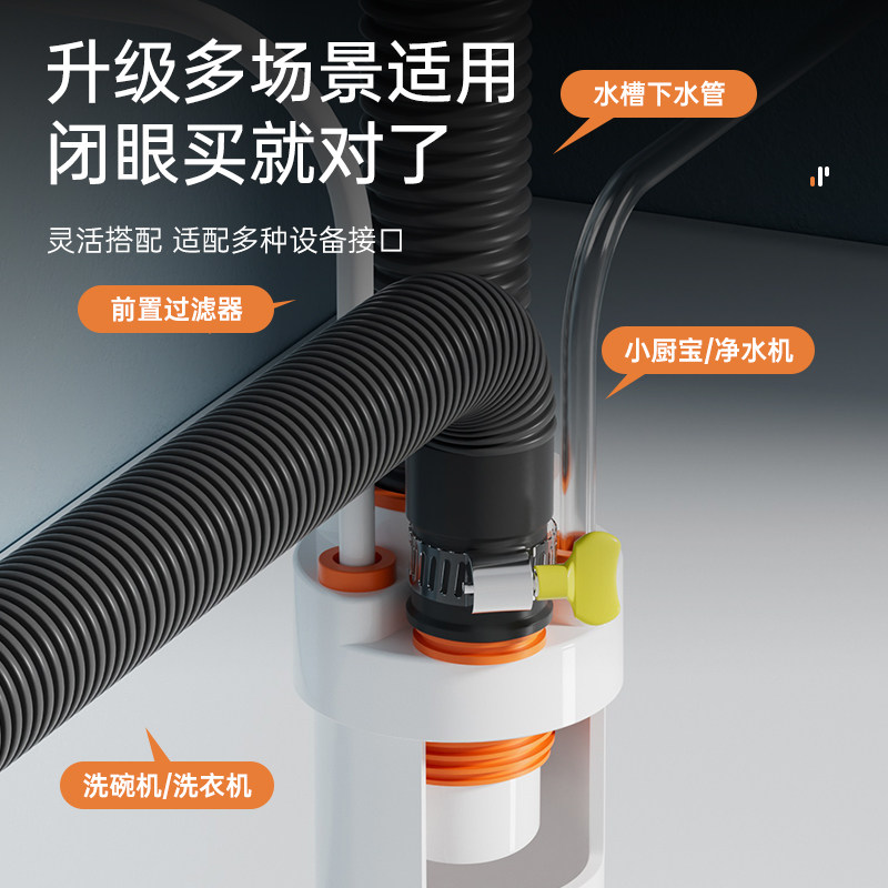 厨房洗衣机下水管三通防臭止水阀过滤器排水洗碗机净水器通用接头,淘宝优惠券,粉丝福利购,淘宝优惠卷