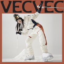 VECVEC Rocking Grain Suede Loose Conjoined Ski Suit Woman Professional Double Board Equipped Anti-Splash Water Windproof Warm Ski Suit